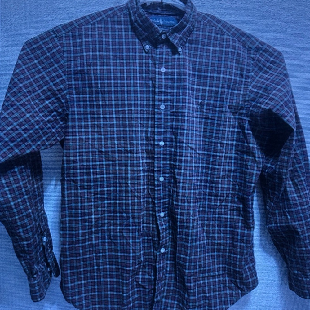 Polo by Ralph Lauren Men’s Burgundy and Navy Plaid Button-Down Shirt